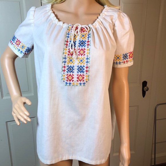 Vintage Embroidered Peasant Blouse Sz S/M - Picture 2 of 5